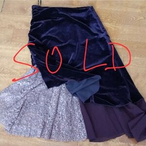 Purple and Blue Asymmetrical Ruffled Midi Skirt